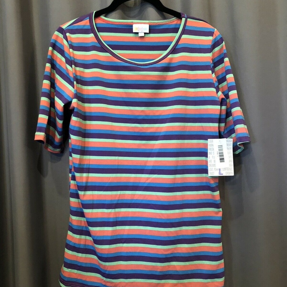 LuLaRoe Gigi Top Pink Green Purple Stripe NWT